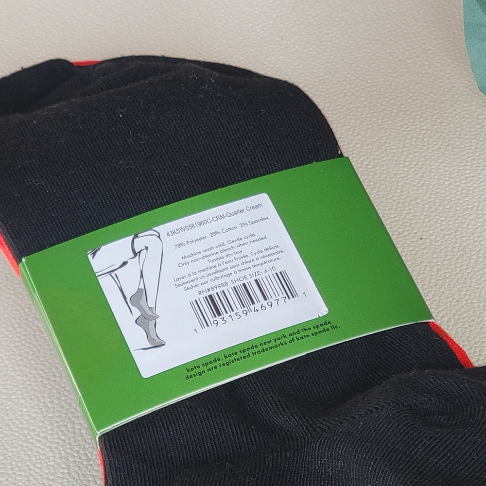 Kate Spade Ladybug White Crew Socks, Solid Red & Black 3 pair - Picture 7 of 10